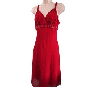 Bisou Bisou Michele Bohbot Beaded Accent Chiffon Overlay Red Cocktail Dress Sz 8